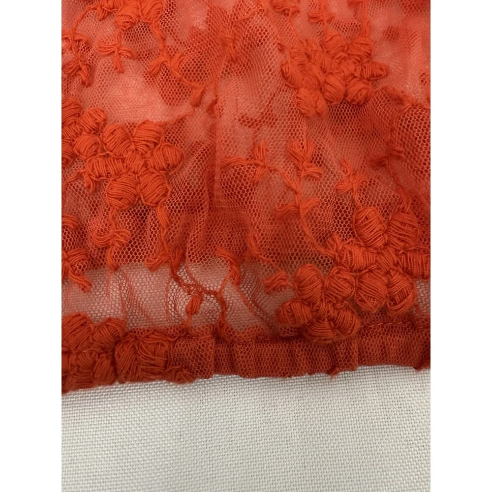 Free People Jubilee Red Sheer‎ Mesh Embroidered Top Blouse Crop Womens Size M